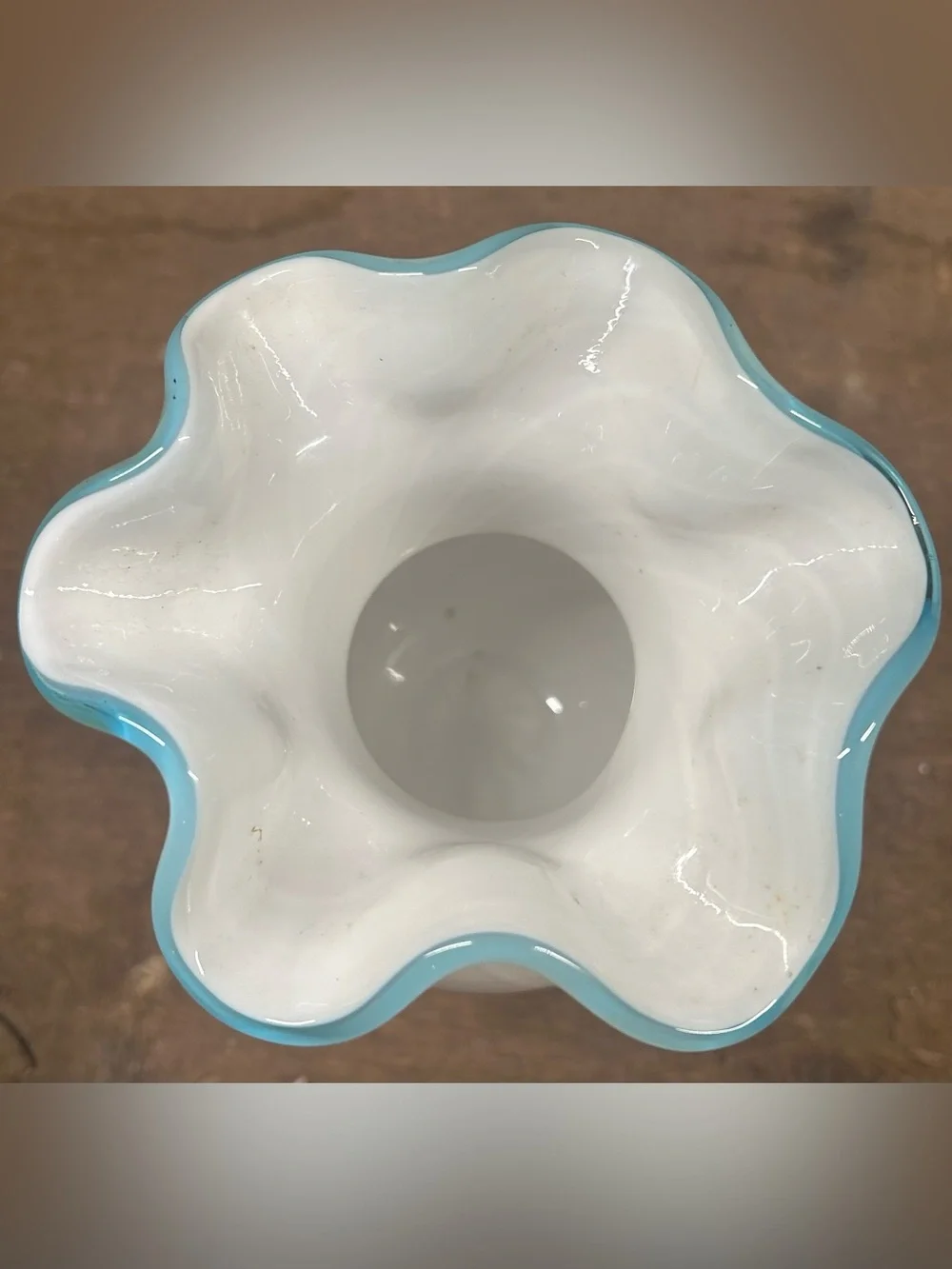 Vintage Fenton for Teleflora Hand-Painted White Optic Swirl Vase